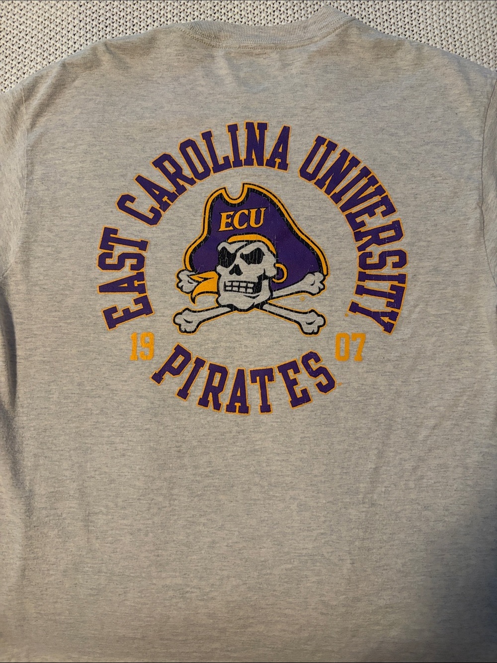 Champion Light Gray Long-Sleeve Tee with Purple & Gold ECU Logo